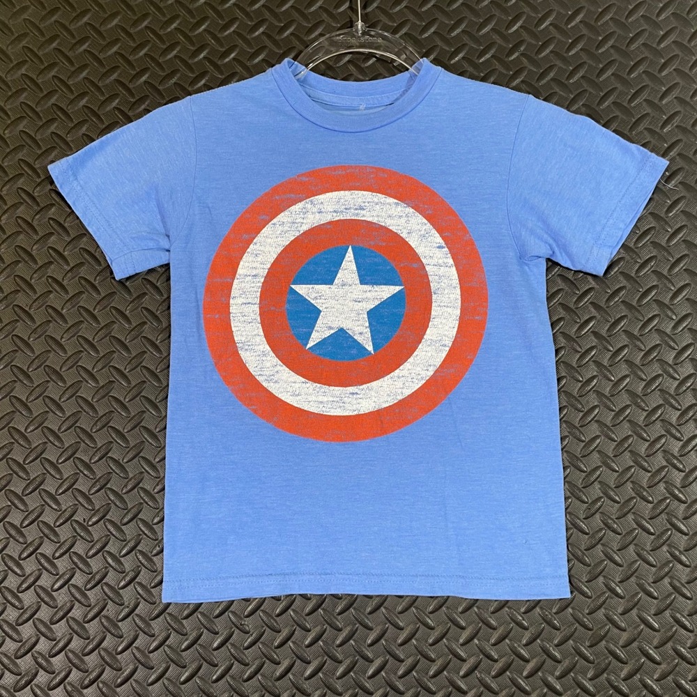Marvel Captain America Blue Graphic Print T- Shirt‎ Boys Youth Size Small